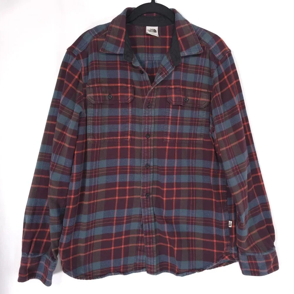 THE NORTH FACE Mens Shirt Plaid MEDIUM Flannel Lined Brown 100% Cotton